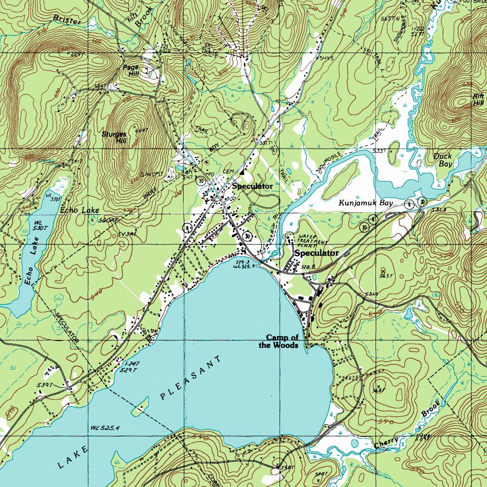 Topographic Map of Speculator Village and Lake Pleasant