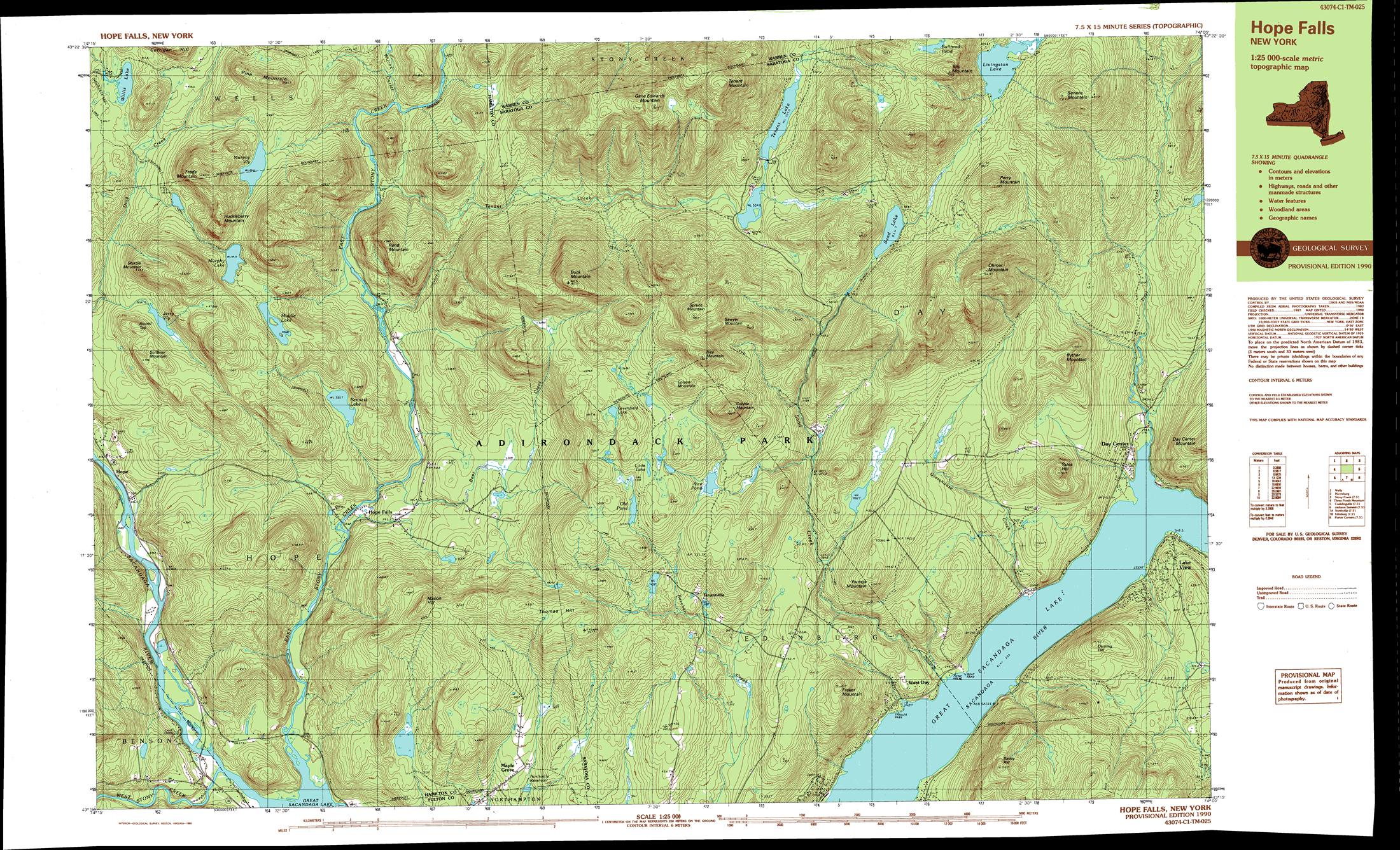 Hope, Hope Falls, Upper Great Sacandaga Lake Area Topographic Map