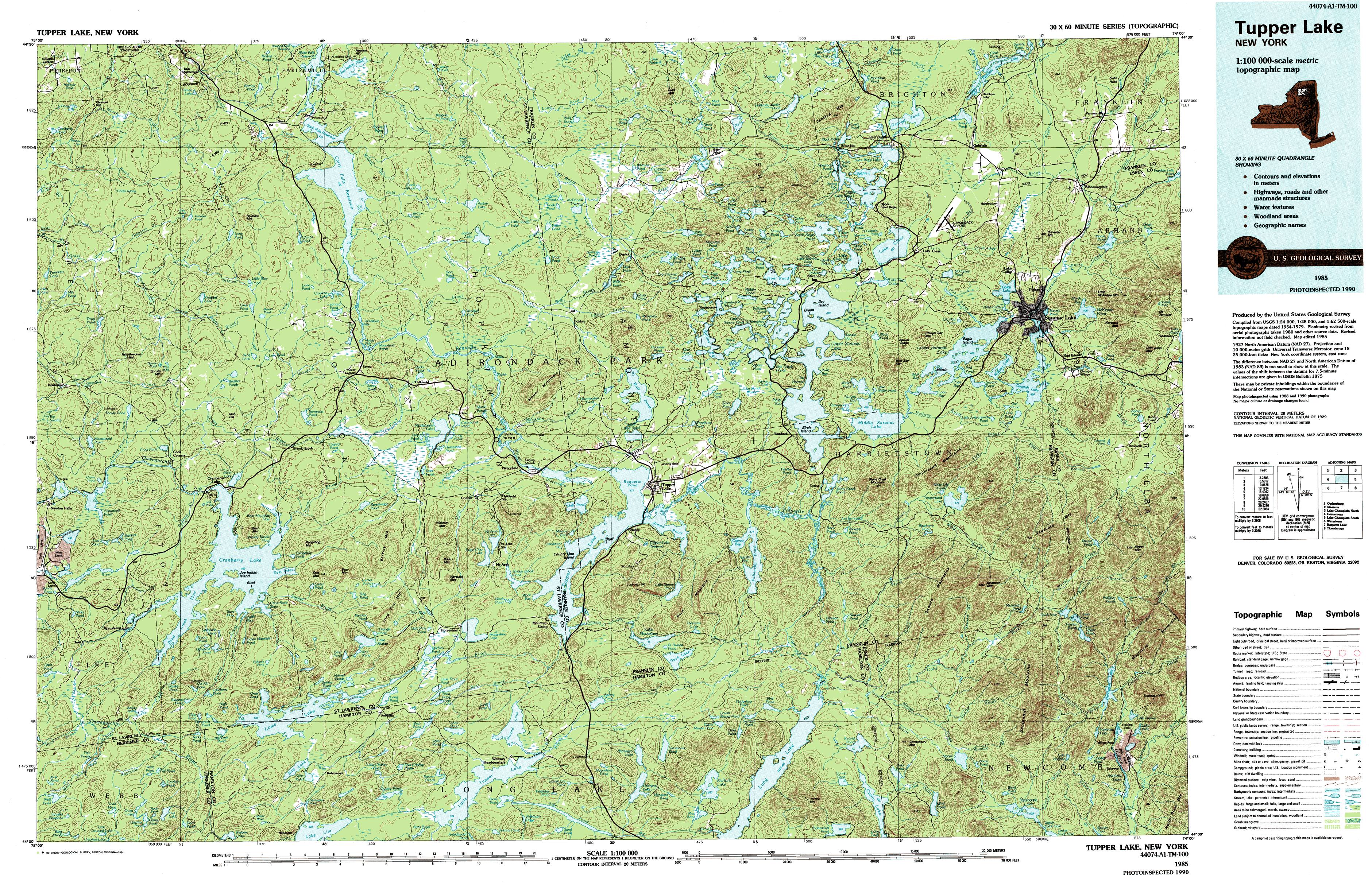 Tupper & Saranac Lake 1985 USGS Topographic Ma