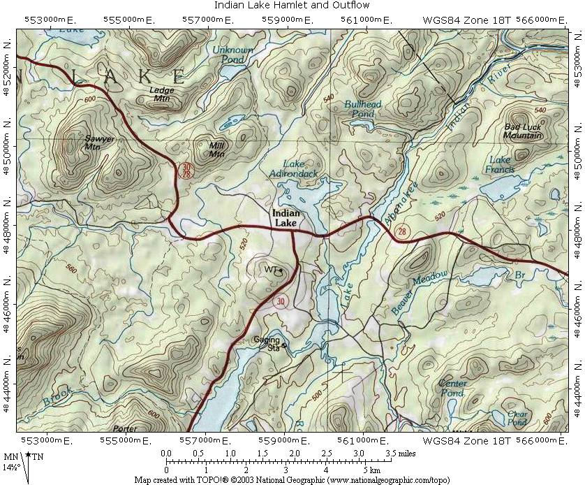 Indian Lake Topo Map, small